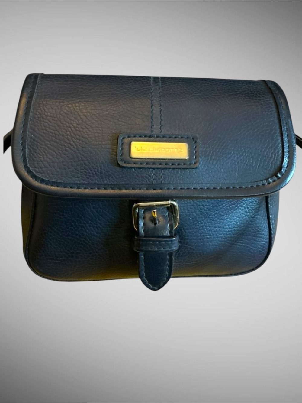 Vintage Liz Claiborne Navy Blue Crossbody Bag Small Flap Purse Gold Buckle